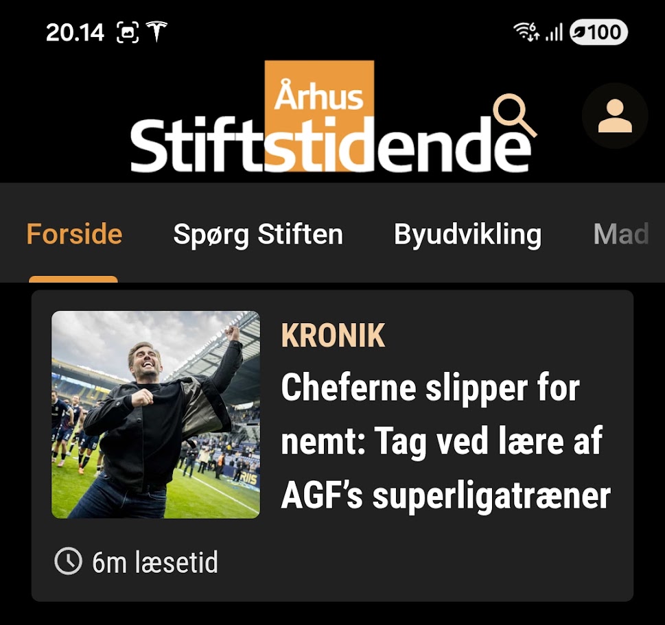 KanneCom PR case: Screenshot af helsideskronik i Aarhus Stiftstidende på 'prime time' placering søndag aften.